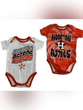 MLB Two Houston Astros Baby Bodysuits Baseball 100% Cotton Size 0-3 months